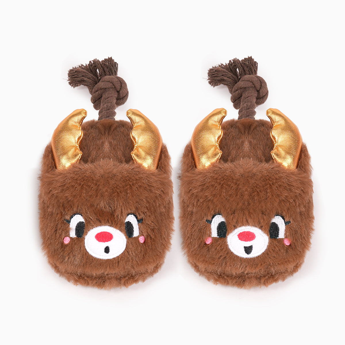 Hugsmart Happy Woofmas Reindeer Slippers Dog Toy – front view