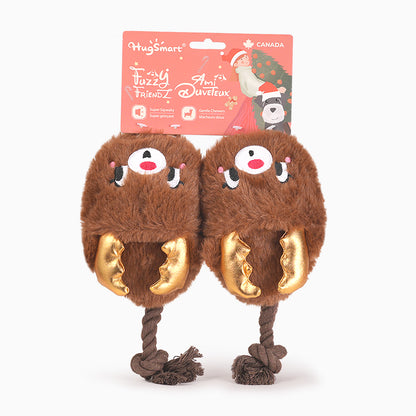 Hugsmart Happy Woofmas Reindeer Slippers Dog Toy – festive Christmas squeaky plush