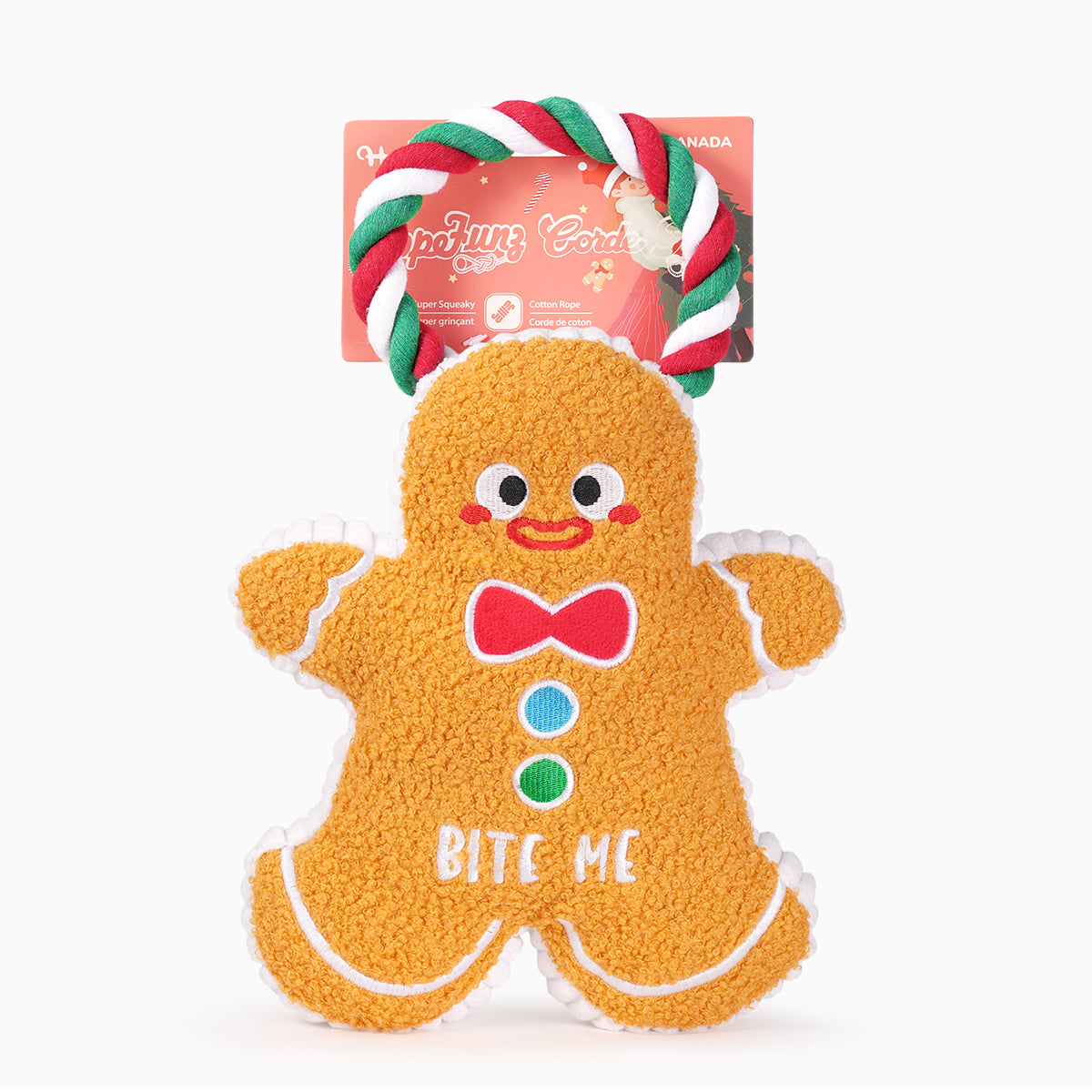Hugsmart Happy Woofmas Gingerbread Man Dog Toy side view