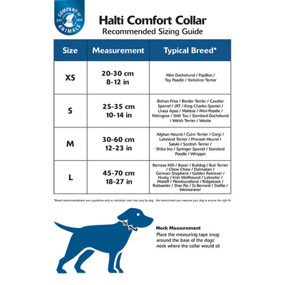 Halti Comfort Collar size guide chart