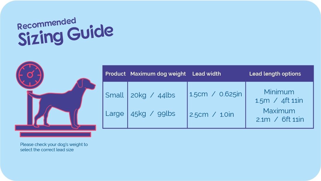 Halti Active Lead size guide chart