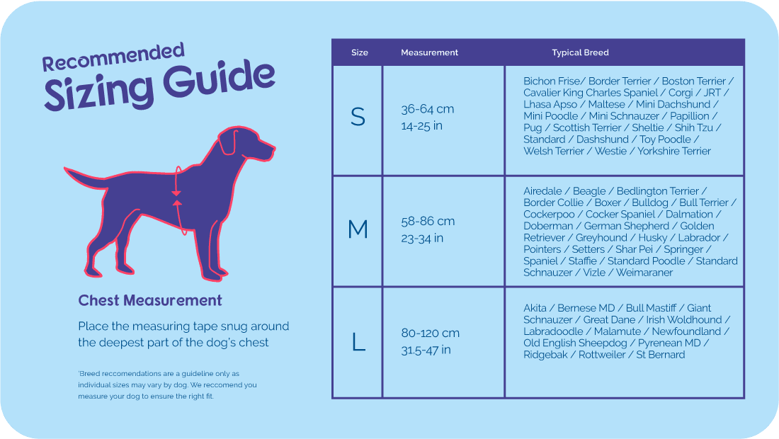 Halti Front Control Harness size guide chart