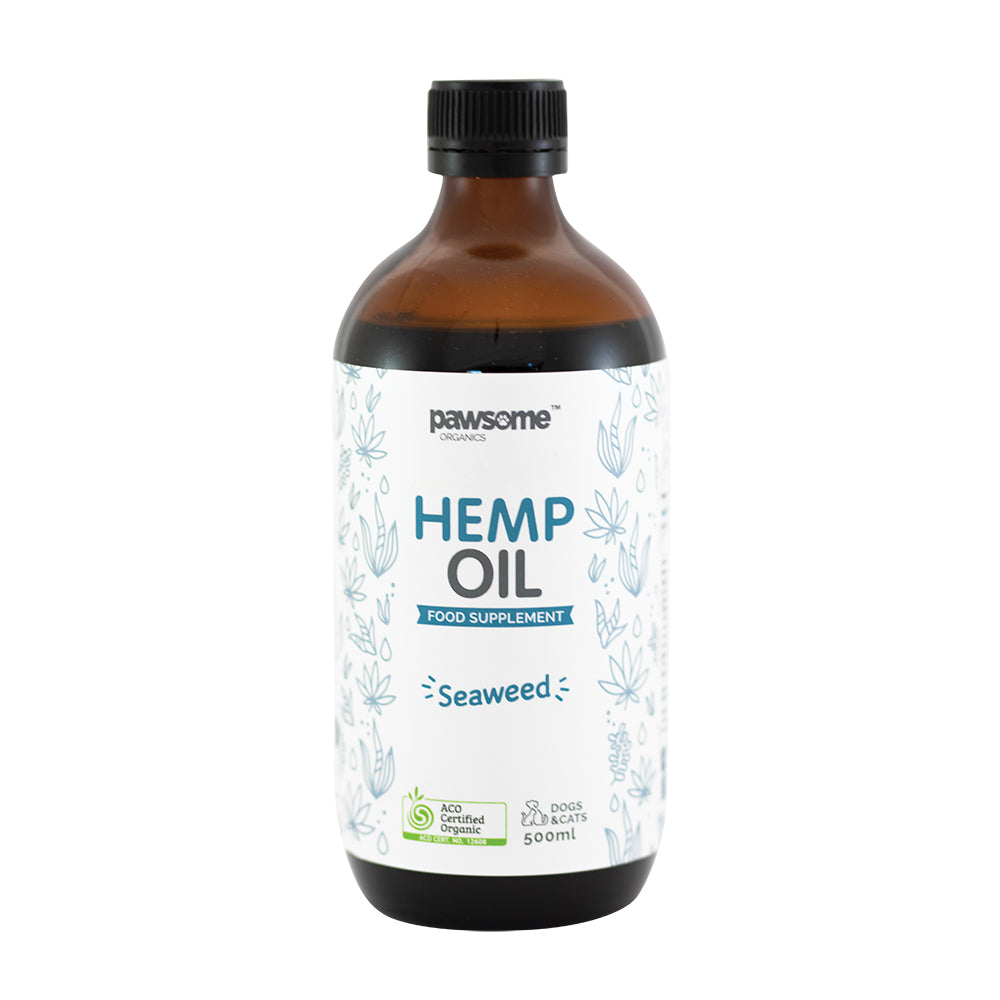 Pawsome Organic Hemp Oil & Seaweed bottle for dogs