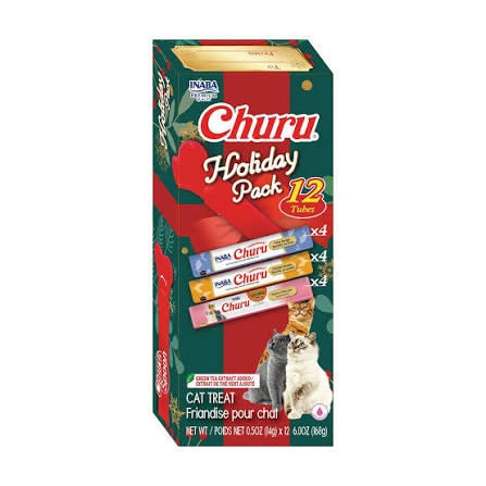 Inaba Churu Cat Treats Christmas Holiday Pack - Tuna & Chicken Lickable Puree, 12 Tubes