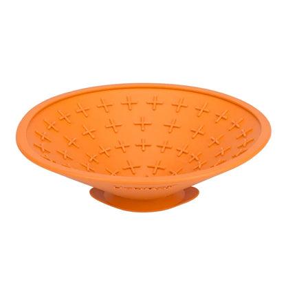 Close-up of LickiMat Splash orange suction cup
