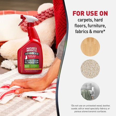 Nature's Miracle Stain & Odor Eliminator being sprayed on carpet