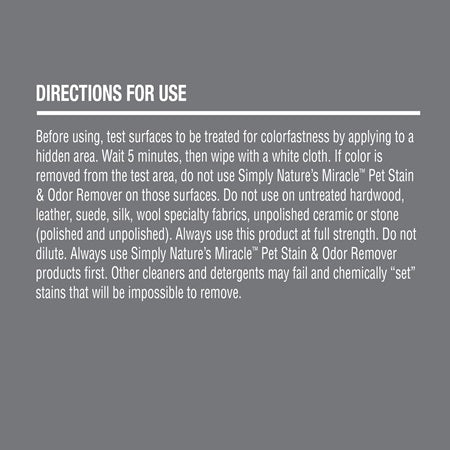 Simply Nature's Miracle Pet Stain & Odor Remover directions for use