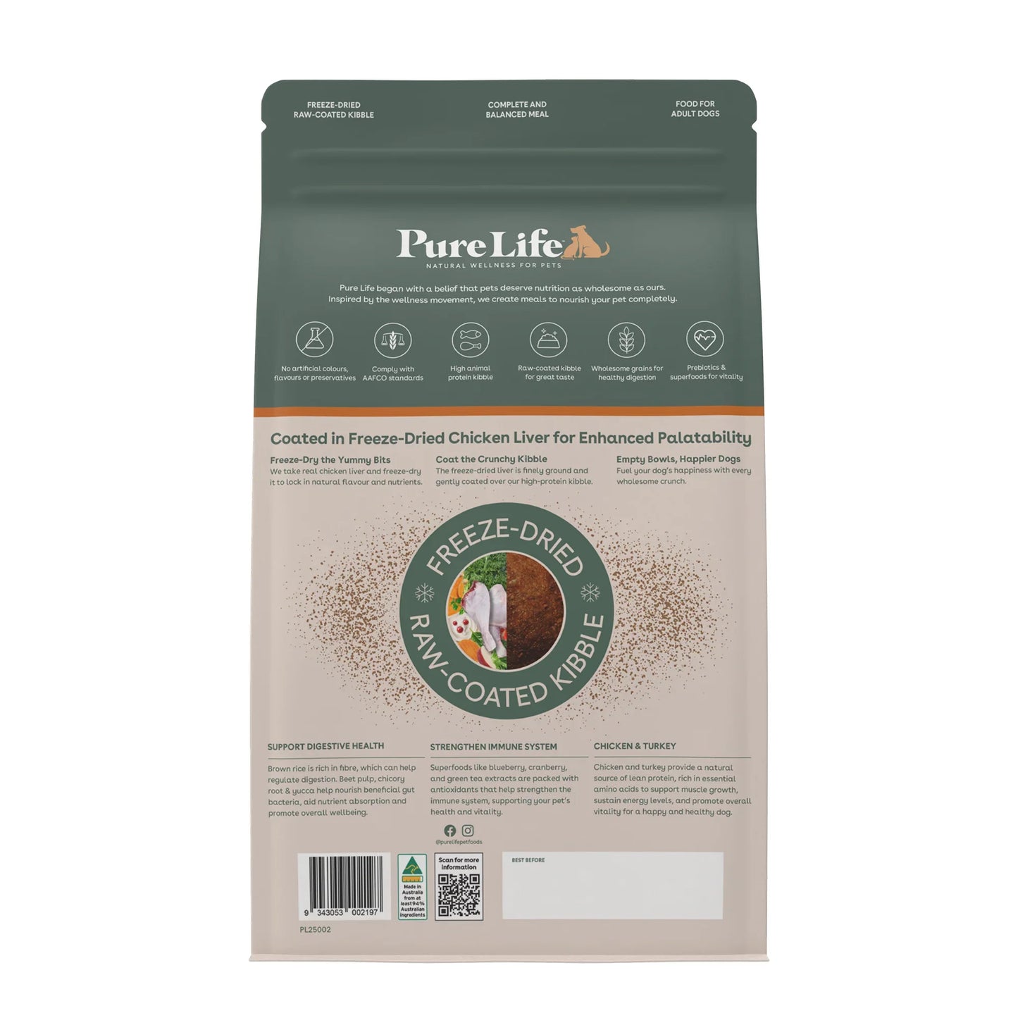 Pure Life – Adult Dog – Freeze-Dried Raw Coated Kibble – Chicken & Turkey