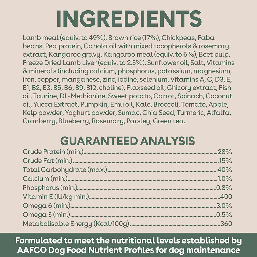 Pure Life – Adult Dog – Freeze-Dried Raw Coated Kibble – Lamb & Kangaroo