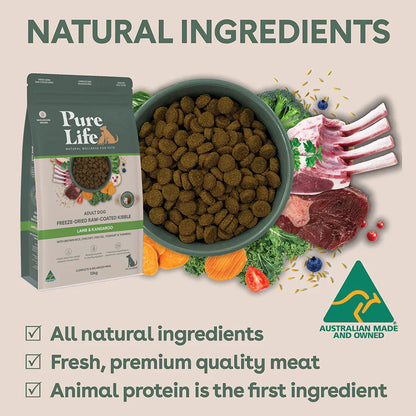 Pure Life – Adult Dog – Freeze-Dried Raw Coated Kibble – Lamb & Kangaroo