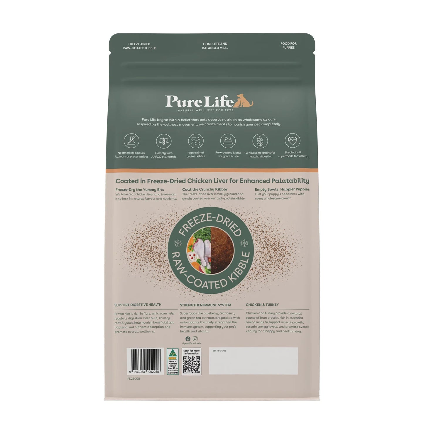 Pure Life – Puppy – Freeze-Dried Raw Coated Kibble – Chicken & Turkey