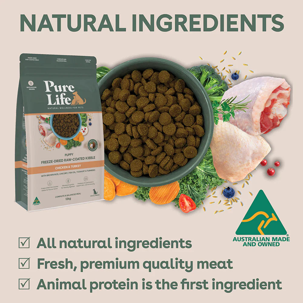 Pure Life – Puppy – Freeze-Dried Raw Coated Kibble – Chicken & Turkey