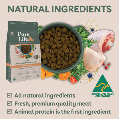 Pure Life – Puppy – Freeze-Dried Raw Coated Kibble – Chicken & Turkey