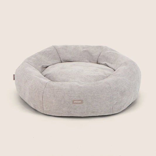 Snooza Panelled Cuddler dog bed in Pebble, structured grey bed seen from the front