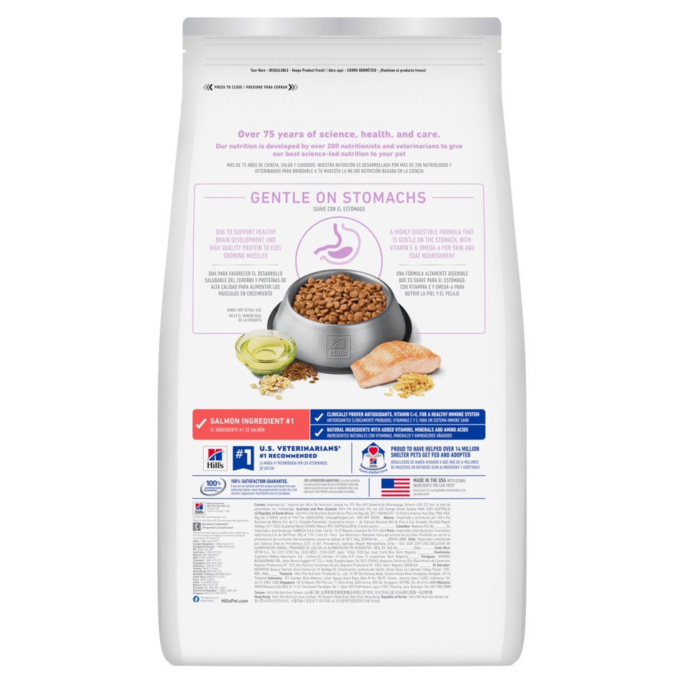 Hill's Science Diet Puppy Sensitive Stomach & Skin bag back with feeding guide