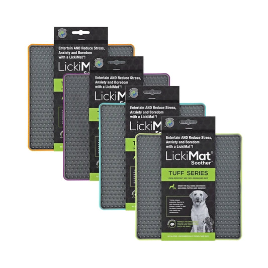 LickiMat Soother Tuff Series group of mats with labels