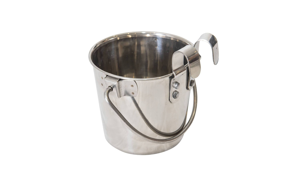 Superior Pet stainless steel flat sided bucket hanging on cage wire