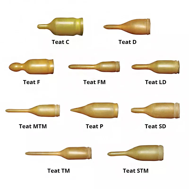Wombaroo latex feeding teats shown in multiple sizes