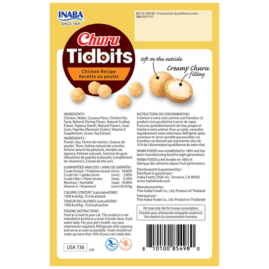 Inaba Cat Churu Tidbits nutrition panel on back of pack