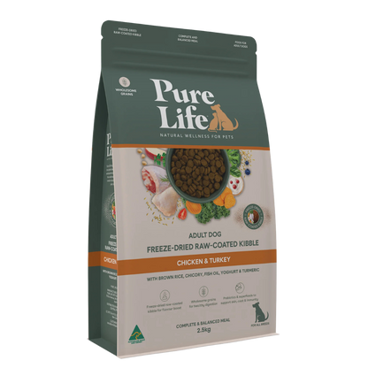 Pure Life – Adult Dog – Freeze-Dried Raw Coated Kibble – Chicken & Turkey