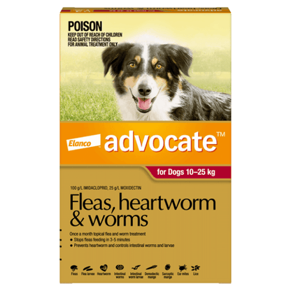 Advocate For Dogs – Fleas, Heartworm & Worms – 6 Tubes