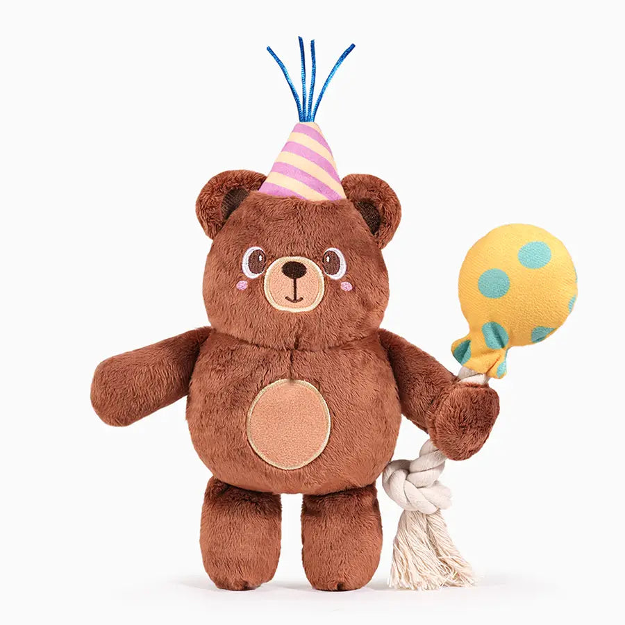Hugsmart Yappy Birthday Party Bear Dog Toy – texture detail