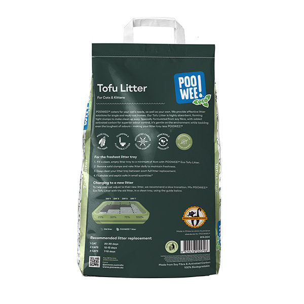 PooWee! Tofu Litter back of pack with usage instructions