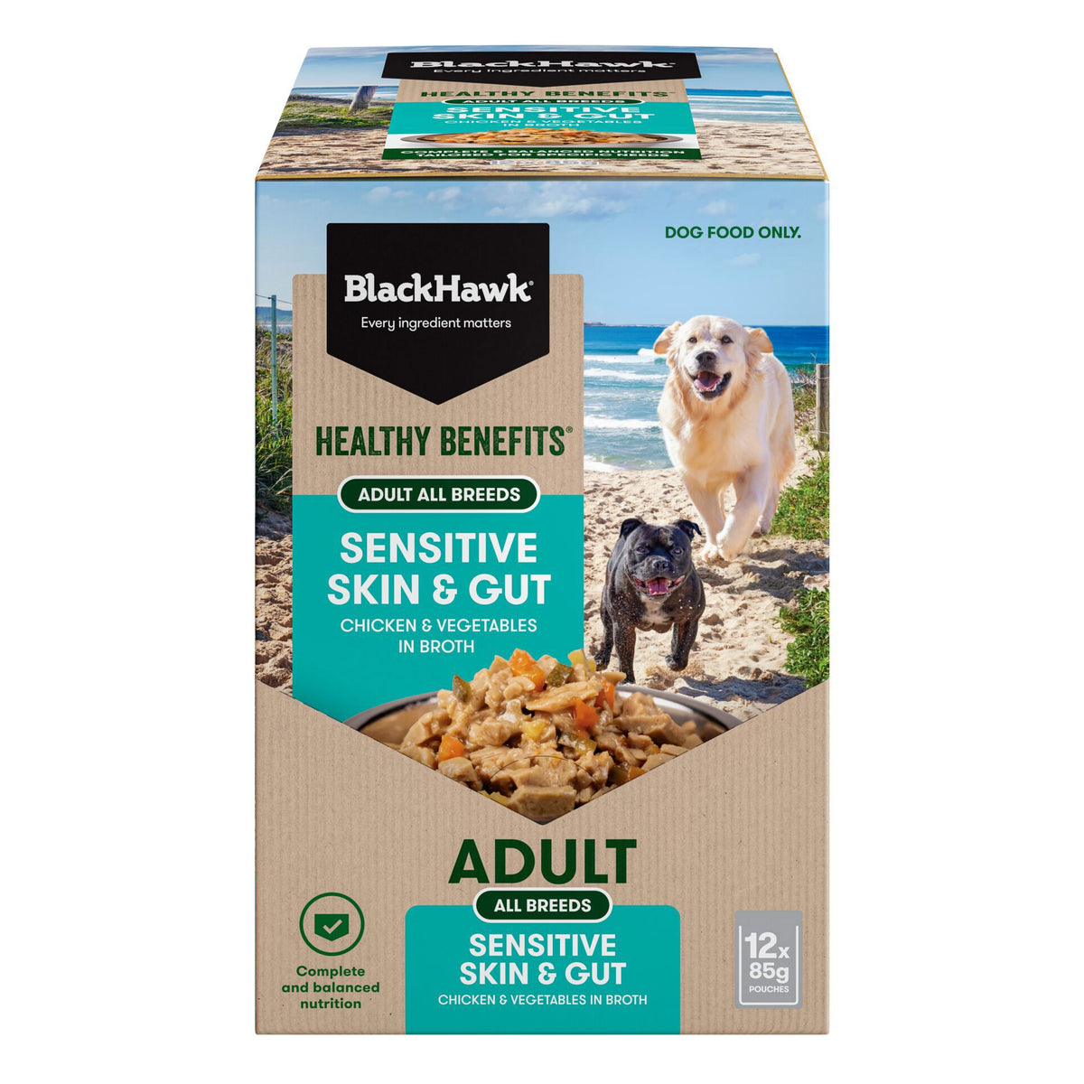 Black Hawk Wet Food Pouch, Adult Dog Healthy Benefits, front view