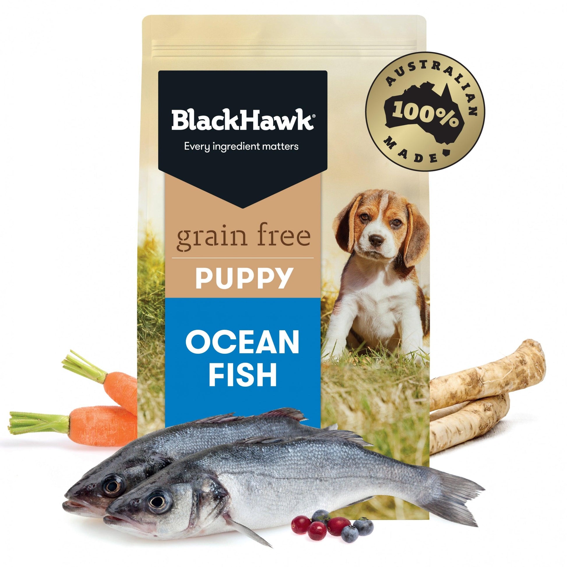 Black Hawk Puppy GRAIN FREE – Ocean Fish - 15kg, 7kg and 2.5kg