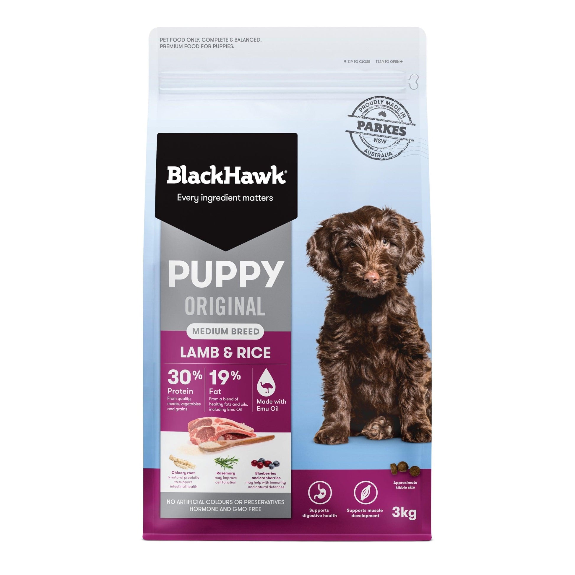 Black Hawk Puppy Lamb and Rice Medium Breed – 20kg - 10kg - 3kg