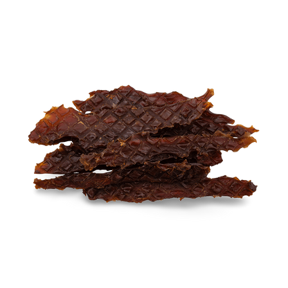 Blackdog Duck Jerky strips laid out showing slice size and texture