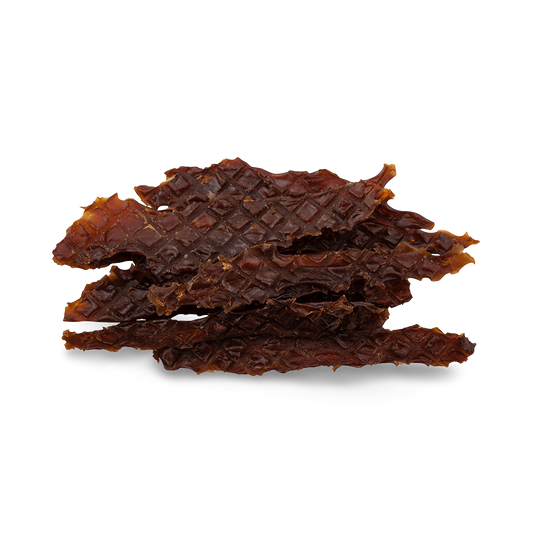 Blackdog Duck Jerky strips laid out showing slice size and texture