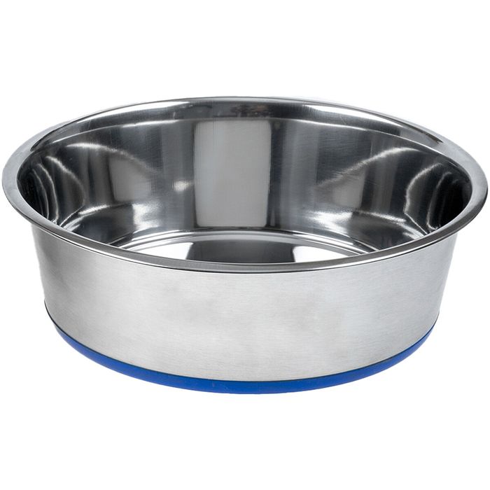 Stainless steel pet bowl with non-skid rubber base