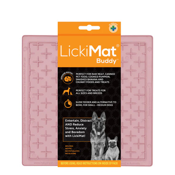 LickiMat Pastel Buddy mat with treat smeared into the surface