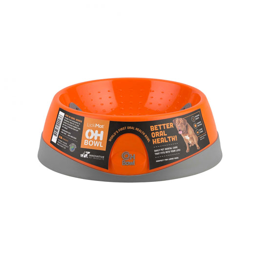 LickiMat OH Bowl in orange with dog food