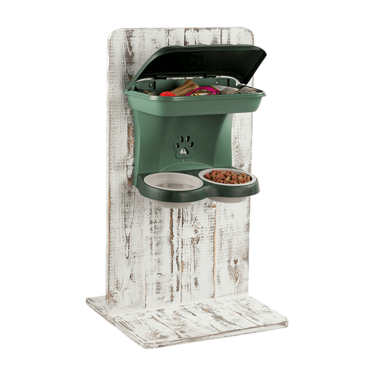 Bama pet food stand - side view showing storage tray
