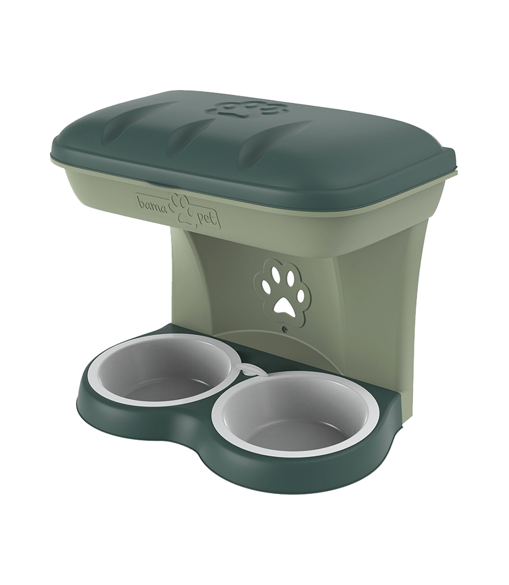 Bama wall-mounted dog food stand in green