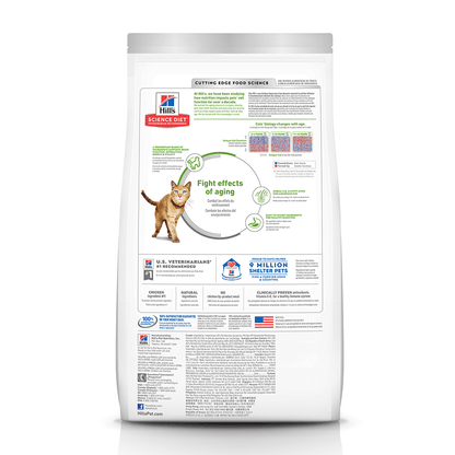 Hill's Science Diet Adult 7+ Senior Vitality dry cat food nutrition panel