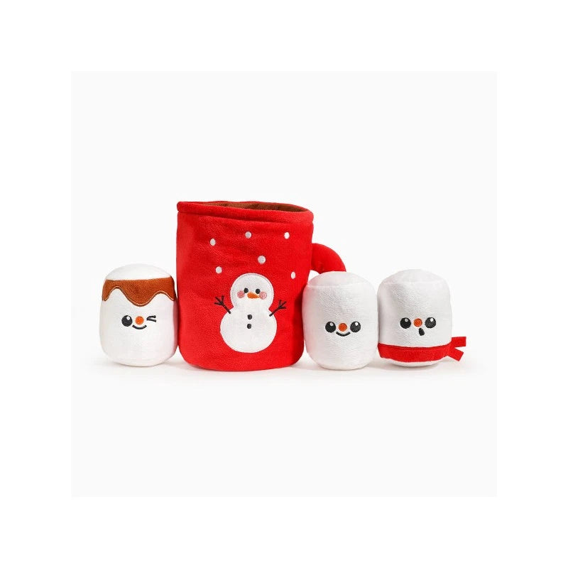 Hugsmart Happy Woofmas Hot Chocolate plush dog toy with marshmallow toys removed