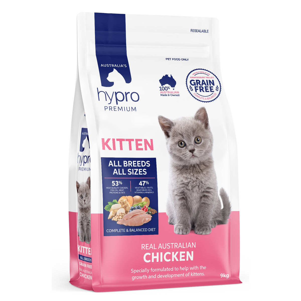 Hypro Premium Grain Free Kitten Chicken kibble bag front