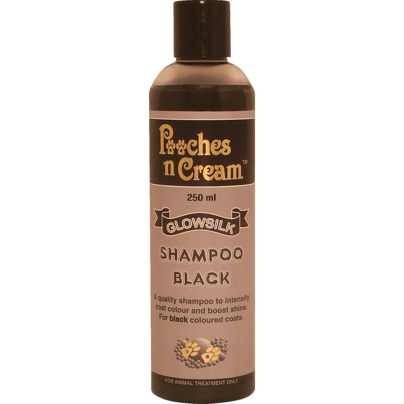 Front label of Pooches n Cream Glowsilk Shampoo Black for dogs