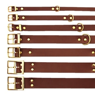 Beau Pets redwood leather dog collar with centre D-ring, full view