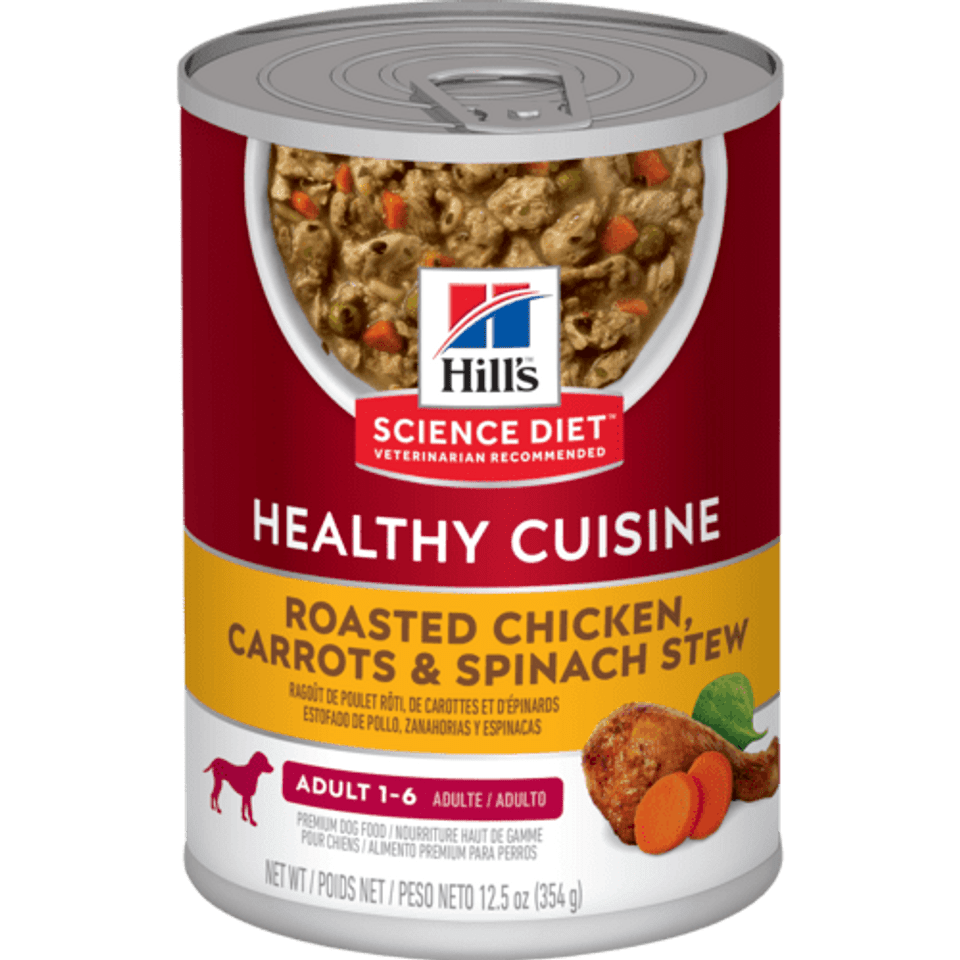 Hill's Science Diet Adult Healthy Cuisine Roasted Chicken Carrots and Spinach Stew tin
