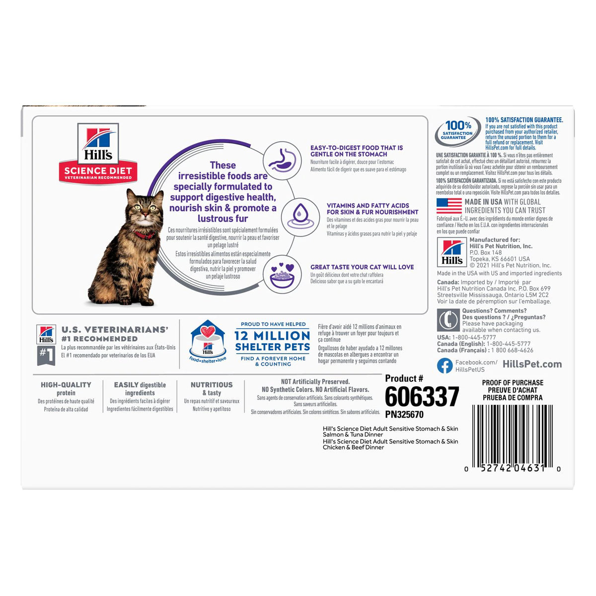 Back of pack: Hill's Science Diet Sensitive Skin & Stomach variety pack